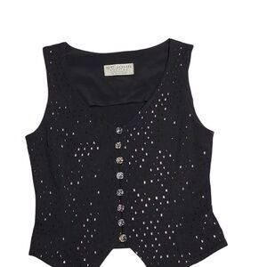 St John Evening Top Size Black Sleeveless Rhinestone Knit Vest Size:Small?